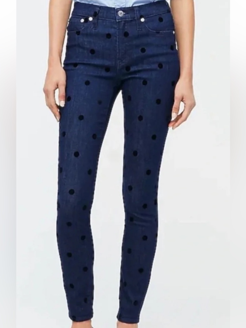 J. Crew Women's 9 Inch Toothpick Jeans Black Velvet Polka Dots 30 Whimsical